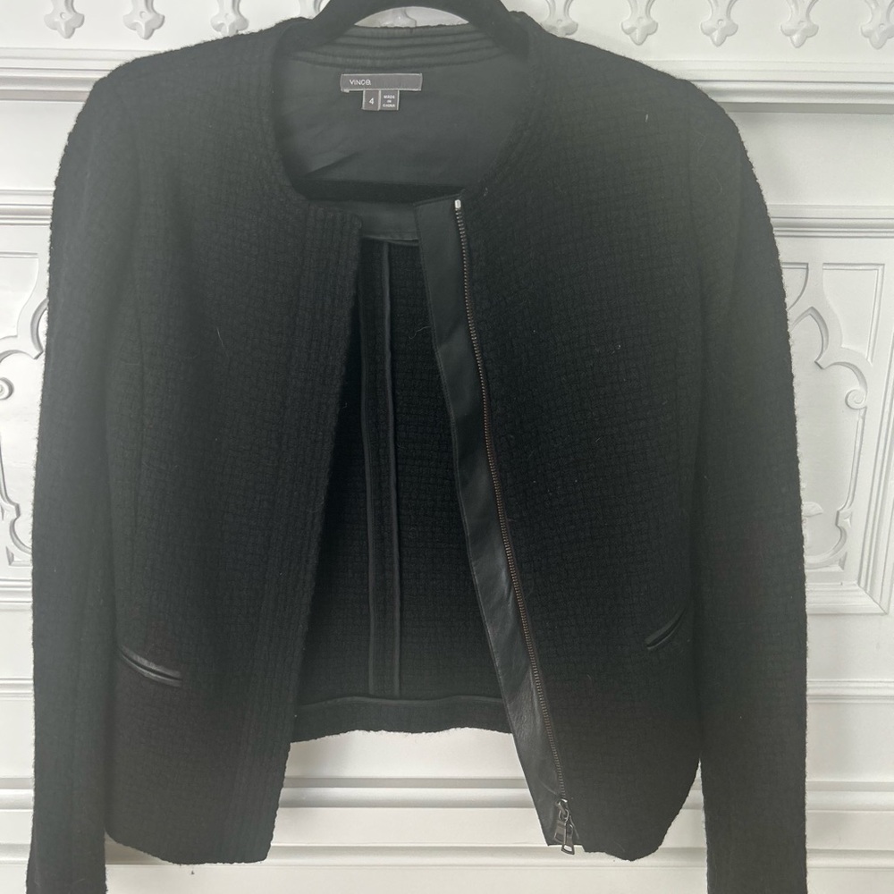 Vince cropper jacket, size small, wool with leather trim